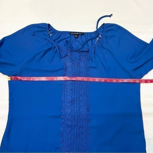Zac & Rachel Boho Blouse Lace 3/4 Sleeves Blue Sz PXL EUC - Picture 5 of 10